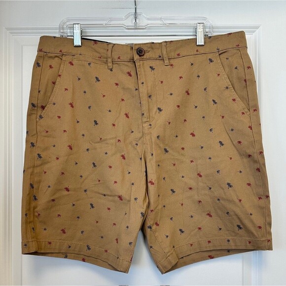 Jachs NY Shorts Mens 31 Bleecker Tan Palm Tree Flat Front Chino Beachy Resort - Picture 1 of 6